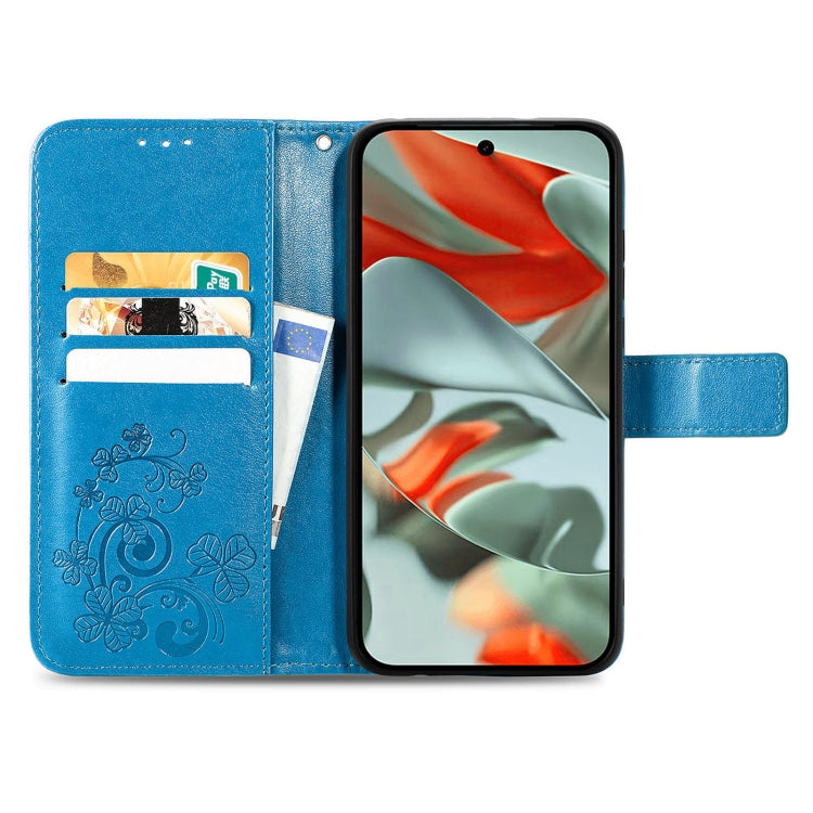 For Google Pixel 9 Pro XL Four-leaf Clasp Embossed Buckle Leather Phone Case