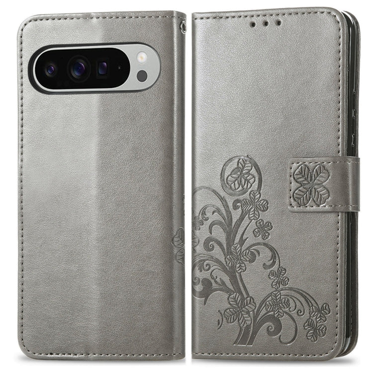 For Google Pixel 9 Pro XL Four-leaf Clasp Embossed Buckle Leather Phone Case