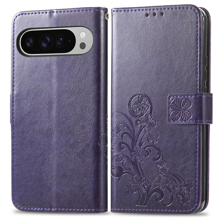 For Google Pixel 9 Pro XL Four-leaf Clasp Embossed Buckle Leather Phone Case