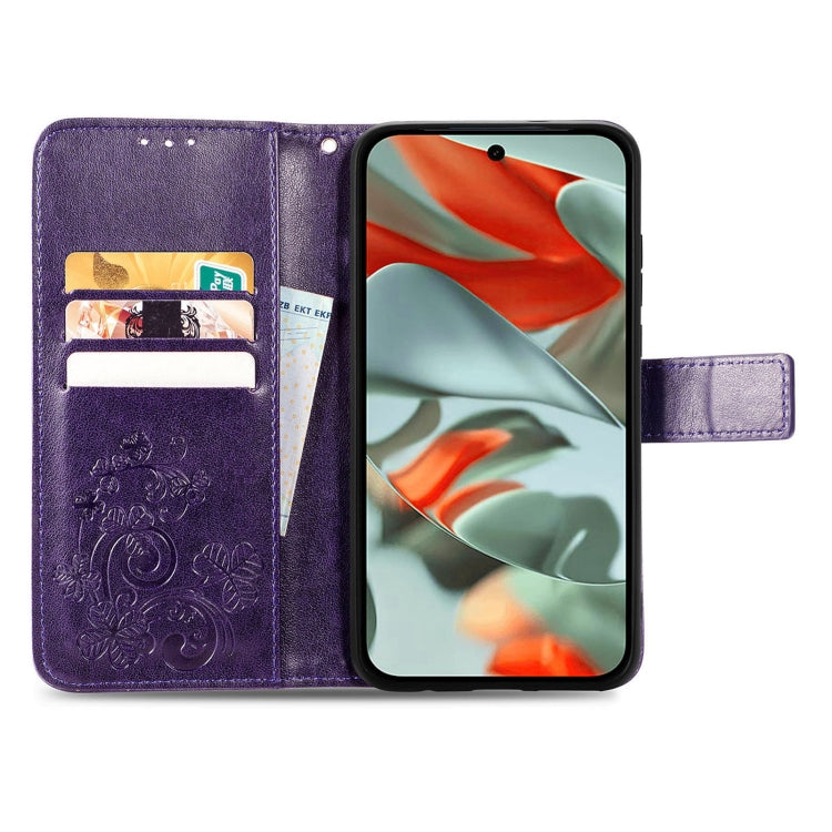For Google Pixel 9 Pro XL Four-leaf Clasp Embossed Buckle Leather Phone Case