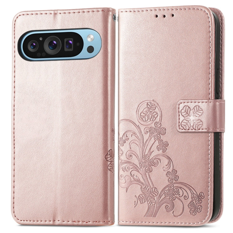 For Google Pixel 9 Four-leaf Clasp Embossed Buckle Leather Phone Case