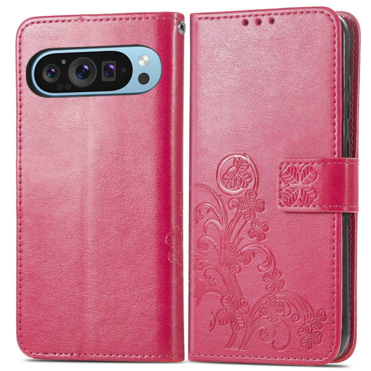 For Google Pixel 9 Four-leaf Clasp Embossed Buckle Leather Phone Case