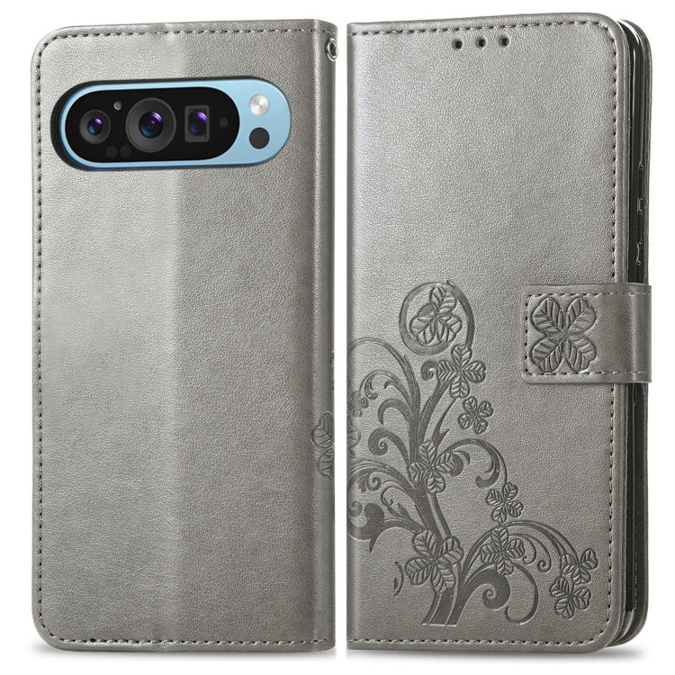 For Google Pixel 9 Four-leaf Clasp Embossed Buckle Leather Phone Case