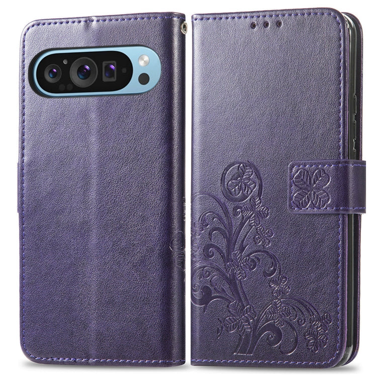 For Google Pixel 9 Four-leaf Clasp Embossed Buckle Leather Phone Case