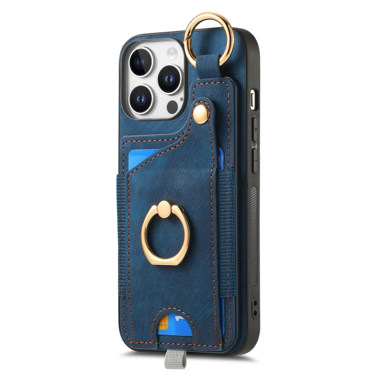 For iPhone 16 Pro Retro Skin-feel Ring Card Bag Phone Case with Hang Loop