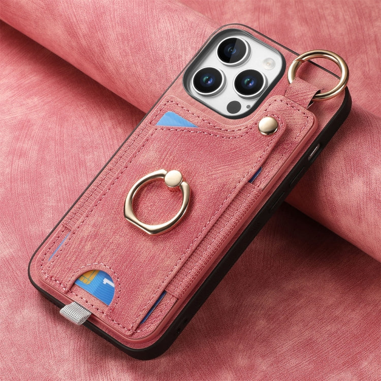 For iPhone 16 Pro Retro Skin-feel Ring Card Bag Phone Case with Hang Loop