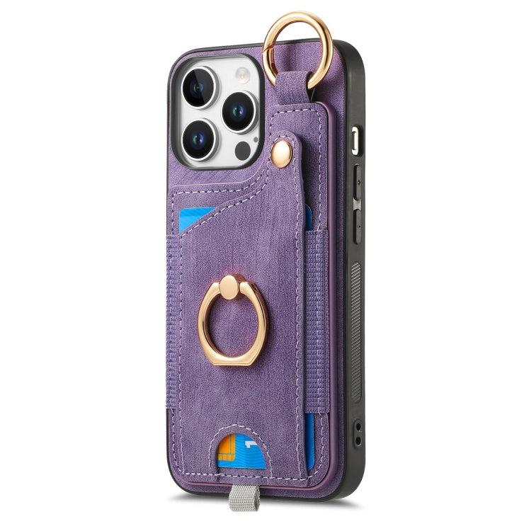 For iPhone 16 Pro Max Retro Skin-feel Ring Card Bag Phone Case with Hang Loop