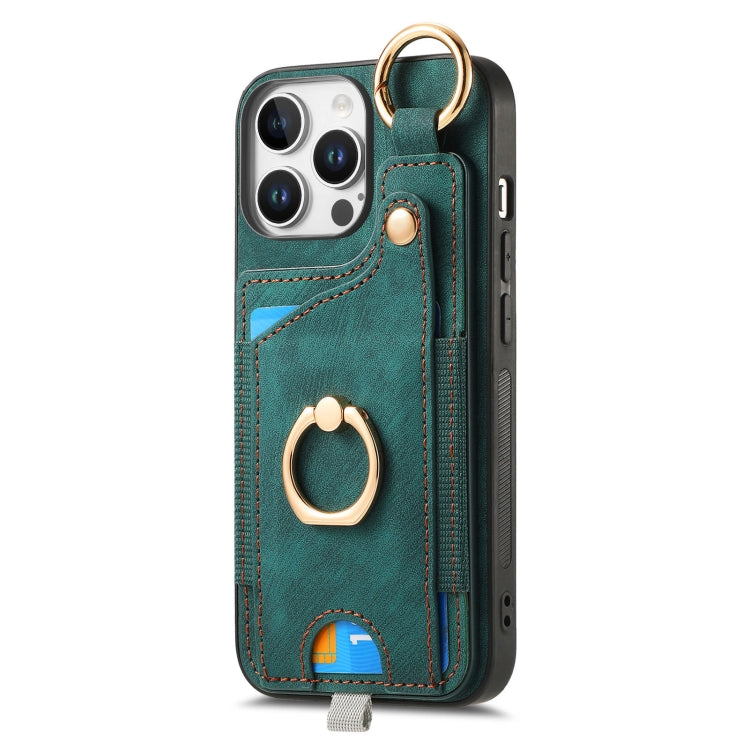 For iPhone 16 Pro Max Retro Skin-feel Ring Card Bag Phone Case with Hang Loop