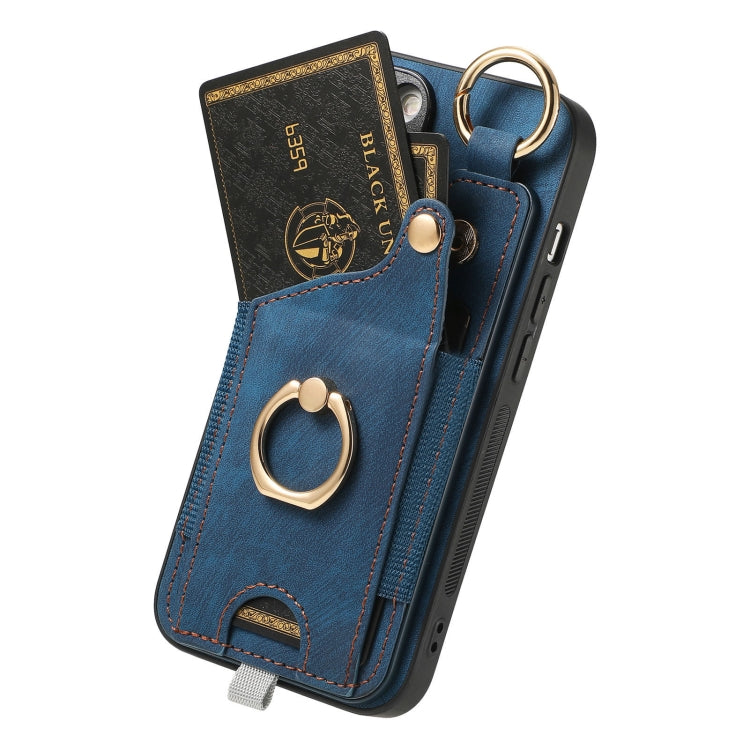 For iPhone 16 Pro Max Retro Skin-feel Ring Card Bag Phone Case with Hang Loop