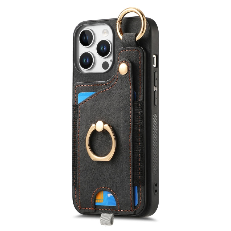 For iPhone 16 Pro Max Retro Skin-feel Ring Card Bag Phone Case with Hang Loop