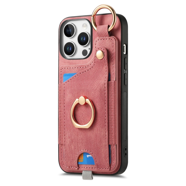For iPhone 16 Pro Max Retro Skin-feel Ring Card Bag Phone Case with Hang Loop