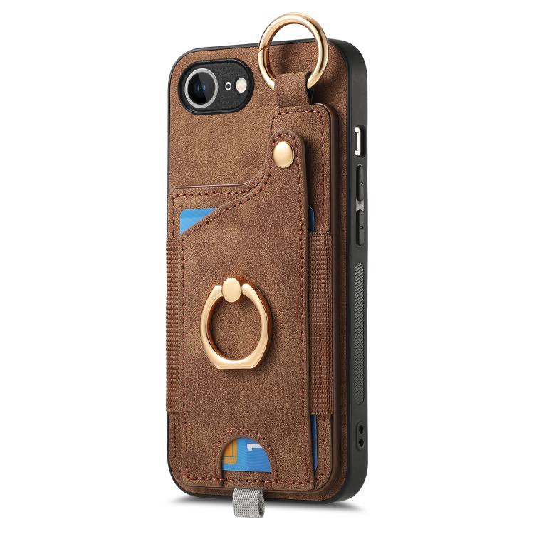 For iPhone 17e / 16e Retro Skin-feel Ring Card Bag Phone Case with Hang Loop