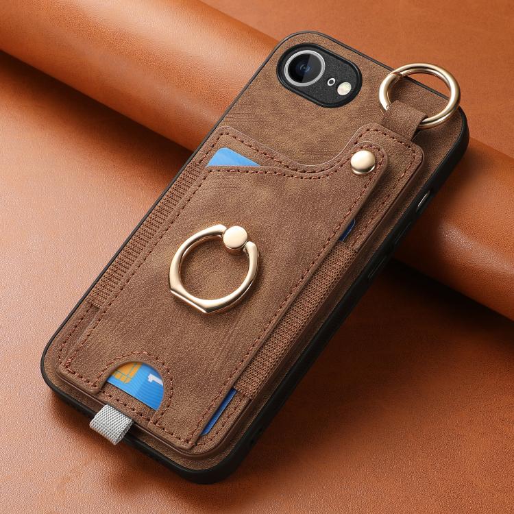 For iPhone 17e / 16e Retro Skin-feel Ring Card Bag Phone Case with Hang Loop