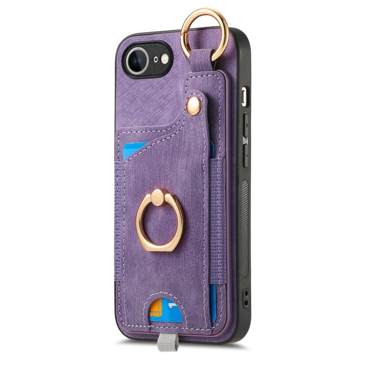 For iPhone 17e / 16e Retro Skin-feel Ring Card Bag Phone Case with Hang Loop