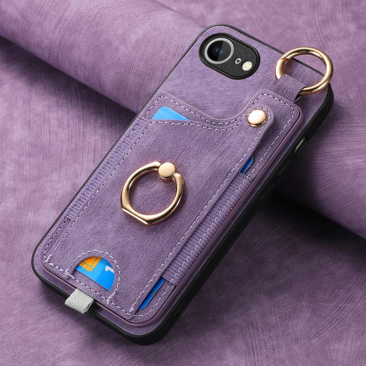 For iPhone 17e / 16e Retro Skin-feel Ring Card Bag Phone Case with Hang Loop