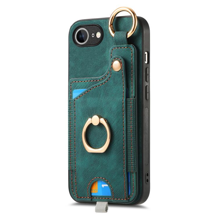 For iPhone 17e / 16e Retro Skin-feel Ring Card Bag Phone Case with Hang Loop