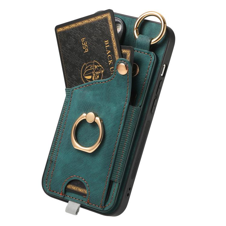 For iPhone 17e / 16e Retro Skin-feel Ring Card Bag Phone Case with Hang Loop
