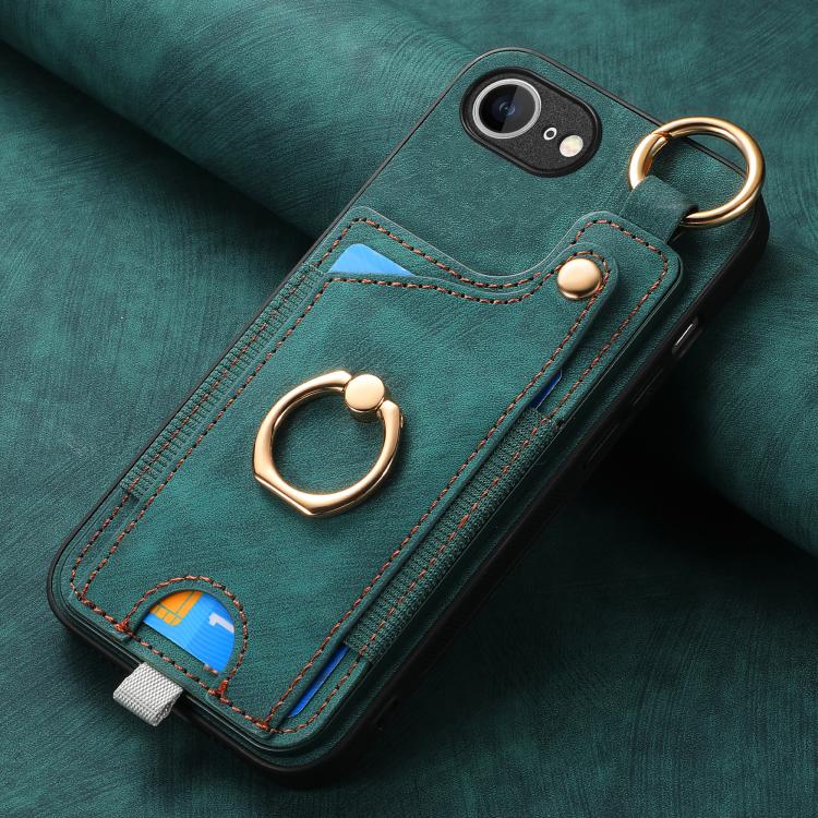 For iPhone 17e / 16e Retro Skin-feel Ring Card Bag Phone Case with Hang Loop