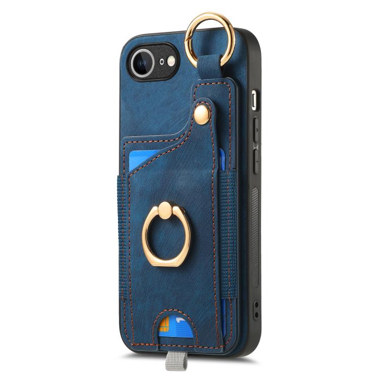 For iPhone 17e / 16e Retro Skin-feel Ring Card Bag Phone Case with Hang Loop