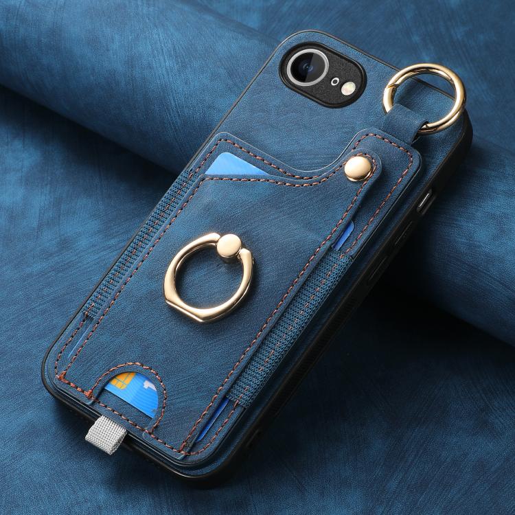 For iPhone 17e / 16e Retro Skin-feel Ring Card Bag Phone Case with Hang Loop