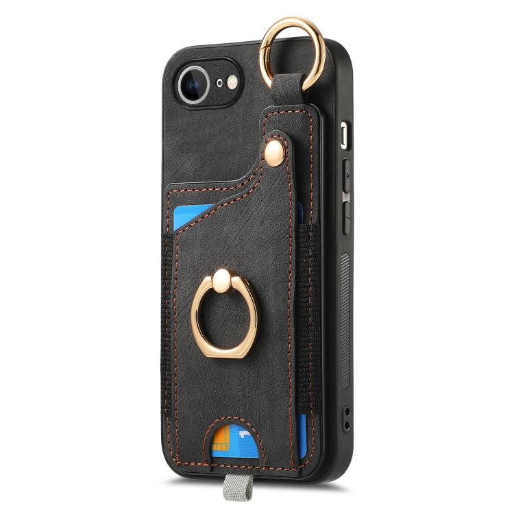For iPhone 17e / 16e Retro Skin-feel Ring Card Bag Phone Case with Hang Loop