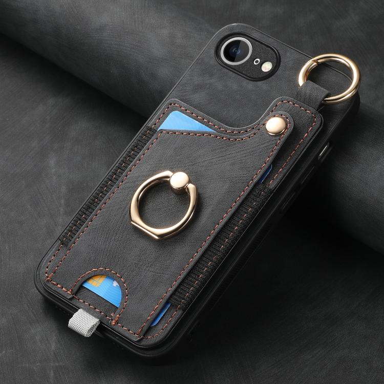 For iPhone 17e / 16e Retro Skin-feel Ring Card Bag Phone Case with Hang Loop