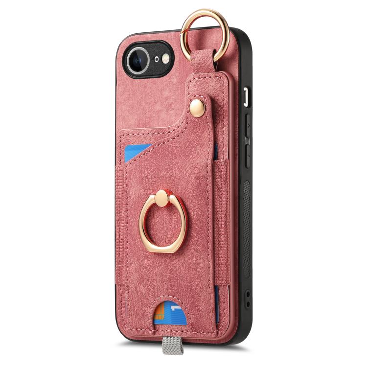 For iPhone 17e / 16e Retro Skin-feel Ring Card Bag Phone Case with Hang Loop