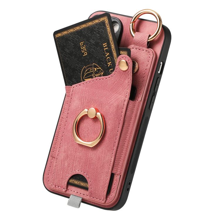 For iPhone 17e / 16e Retro Skin-feel Ring Card Bag Phone Case with Hang Loop