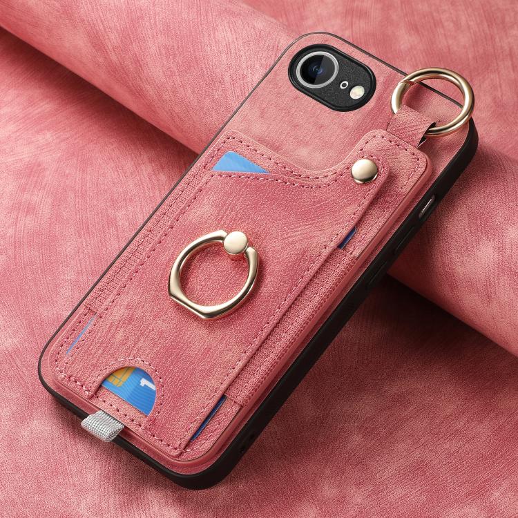 For iPhone 17e / 16e Retro Skin-feel Ring Card Bag Phone Case with Hang Loop