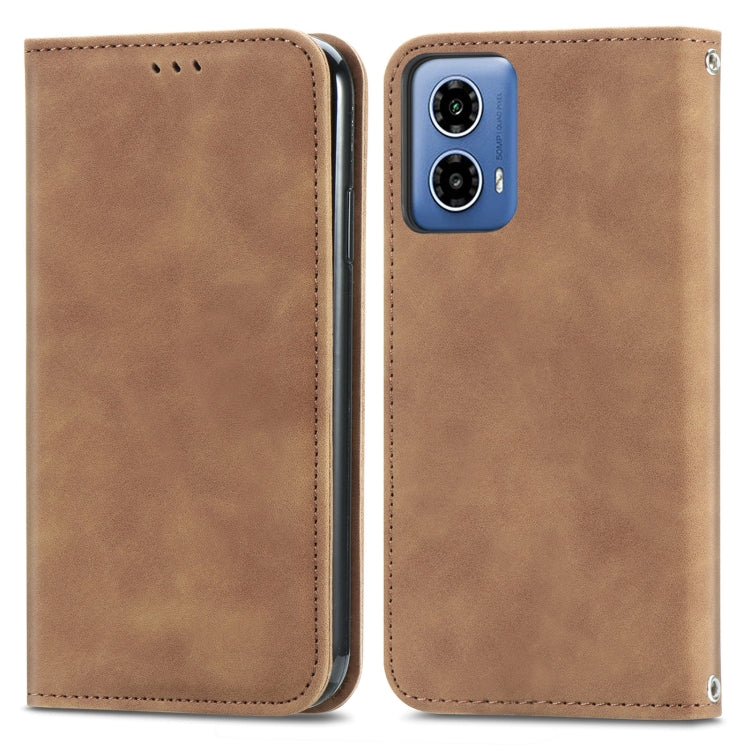 For Motorola  Moto G34 Retro Skin Feel Magnetic Flip Leather Phone Case