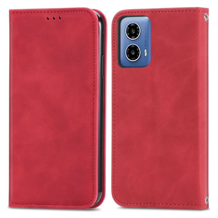 For Motorola  Moto G34 Retro Skin Feel Magnetic Flip Leather Phone Case