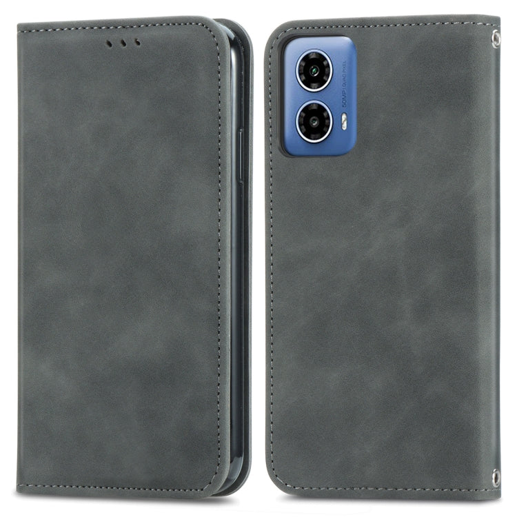 For Motorola  Moto G34 Retro Skin Feel Magnetic Flip Leather Phone Case