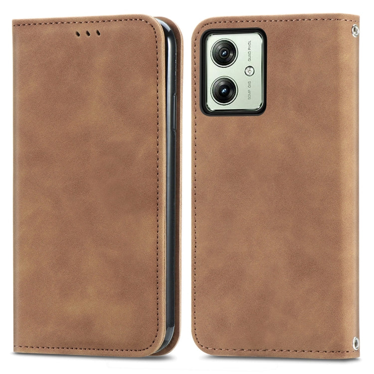 For Motorola Moto G54 5G Retro Skin Feel Magnetic Flip Leather Phone Case