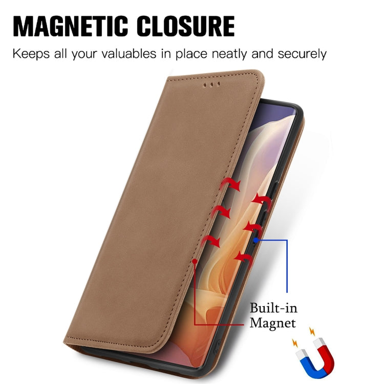 For Motorola Moto G85 Retro Skin Feel Magnetic Flip Leather Phone Case