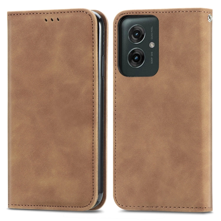 For Motorola Moto G55 Retro Skin Feel Magnetic Flip Leather Phone Case