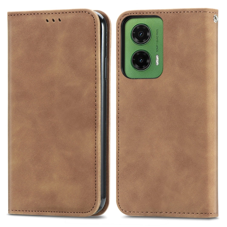 For Motorola Moto G35 Retro Skin Feel Magnetic Flip Leather Phone Case