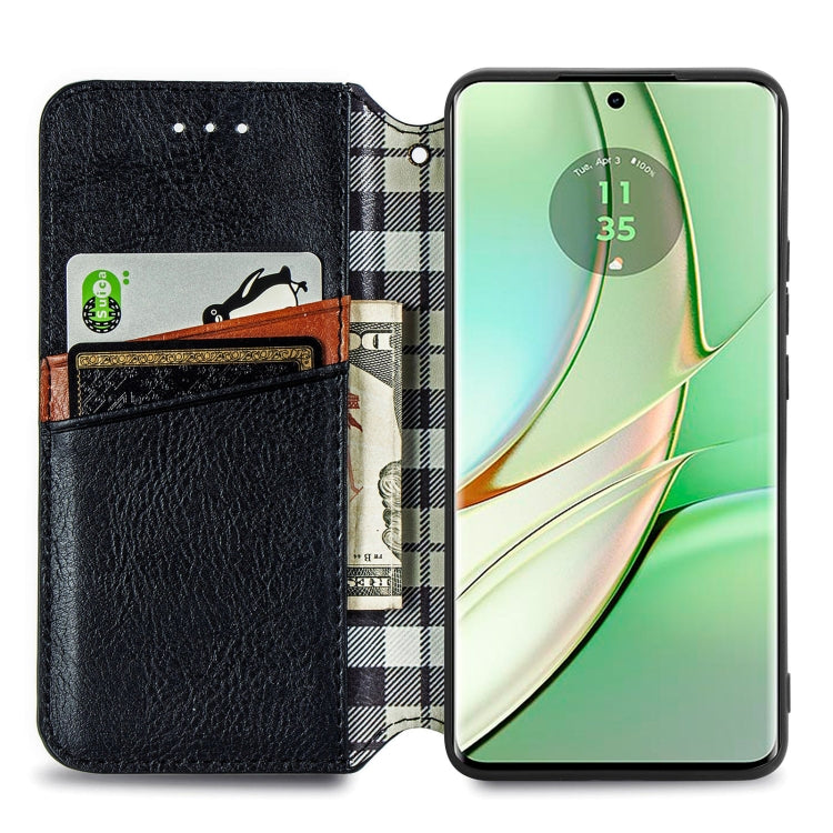 For Motorola Moto Edge 40 5G Cubic Grid Pressed Magnetic Leather Phone Case