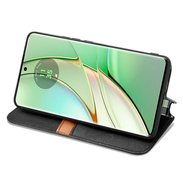 For Motorola Moto Edge 40 5G Cubic Grid Pressed Magnetic Leather Phone Case
