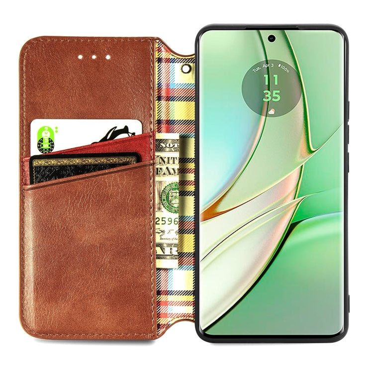 For Motorola Moto Edge 40 5G Cubic Grid Pressed Magnetic Leather Phone Case