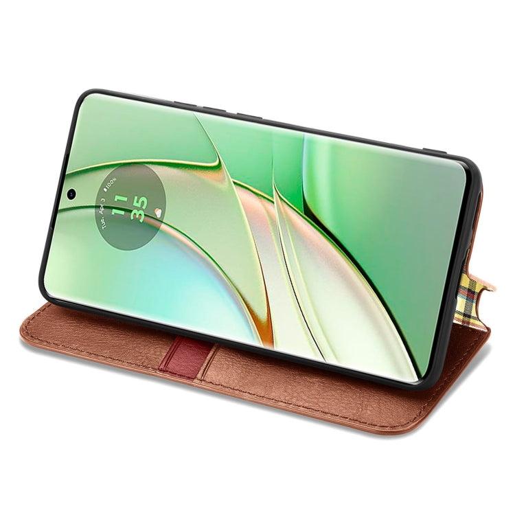 For Motorola Moto Edge 40 5G Cubic Grid Pressed Magnetic Leather Phone Case