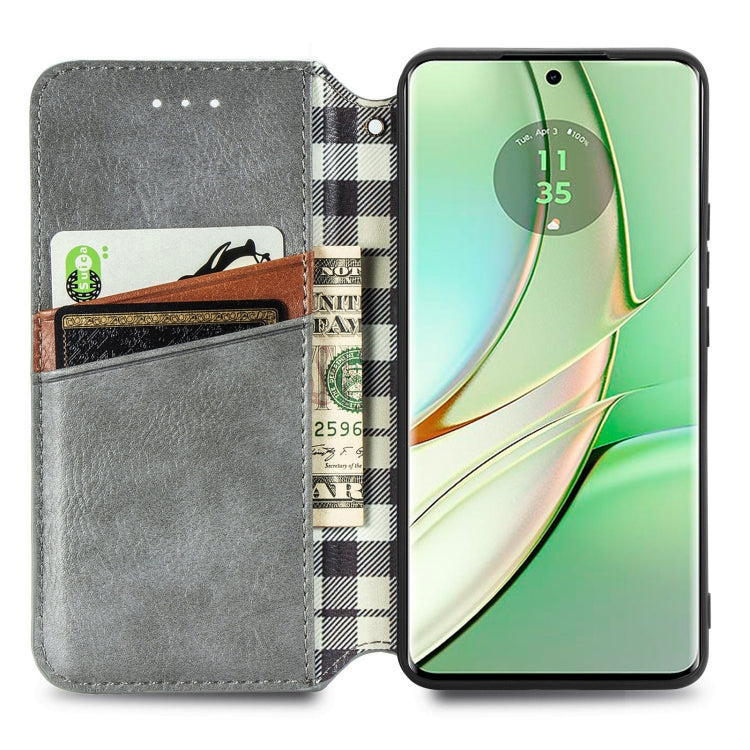 For Motorola Moto Edge 40 5G Cubic Grid Pressed Magnetic Leather Phone Case