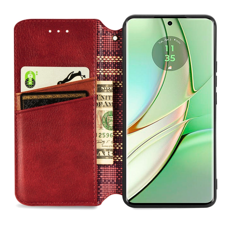 For Motorola Moto Edge 40 5G Cubic Grid Pressed Magnetic Leather Phone Case