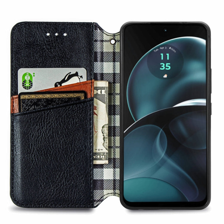 For Motorola Moto G14 Cubic Grid Pressed Magnetic Leather Phone Case