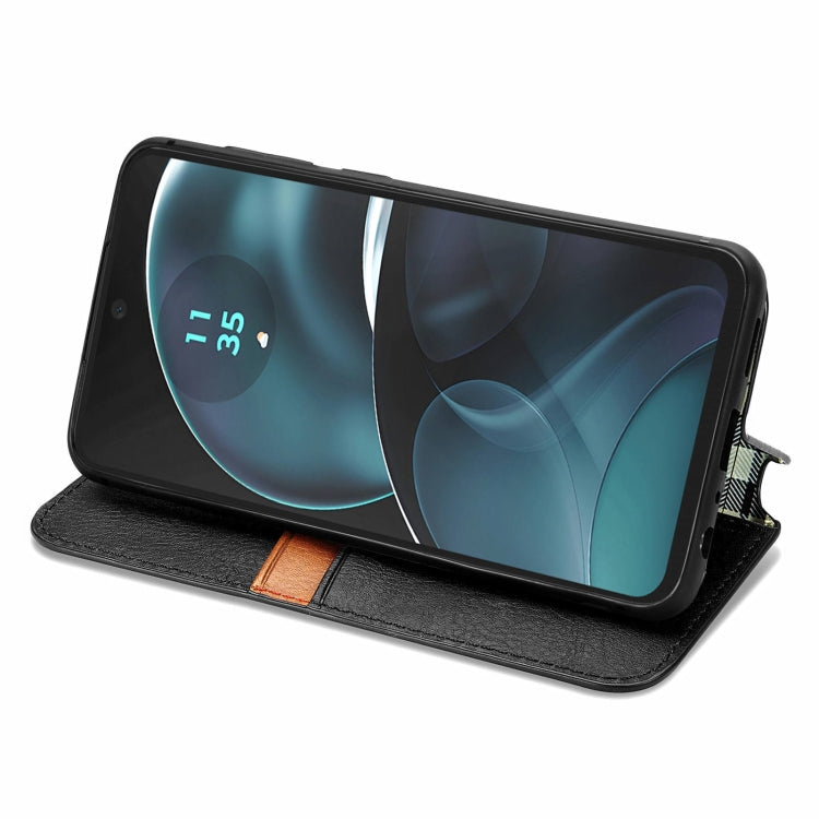 For Motorola Moto G14 Cubic Grid Pressed Magnetic Leather Phone Case