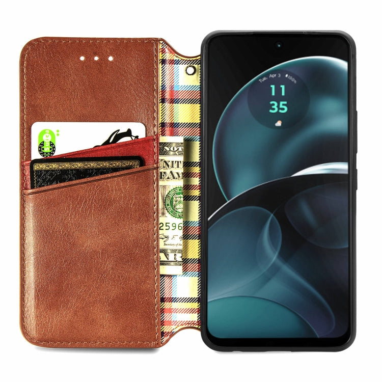 For Motorola Moto G14 Cubic Grid Pressed Magnetic Leather Phone Case