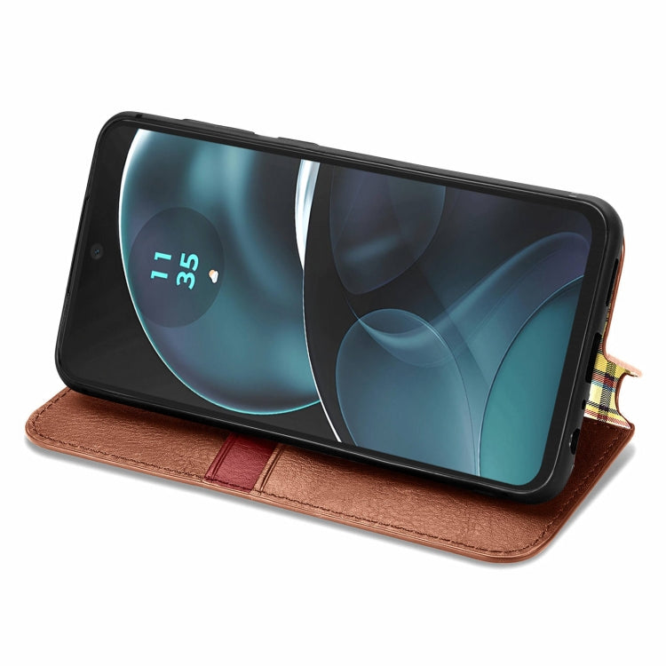 For Motorola Moto G14 Cubic Grid Pressed Magnetic Leather Phone Case