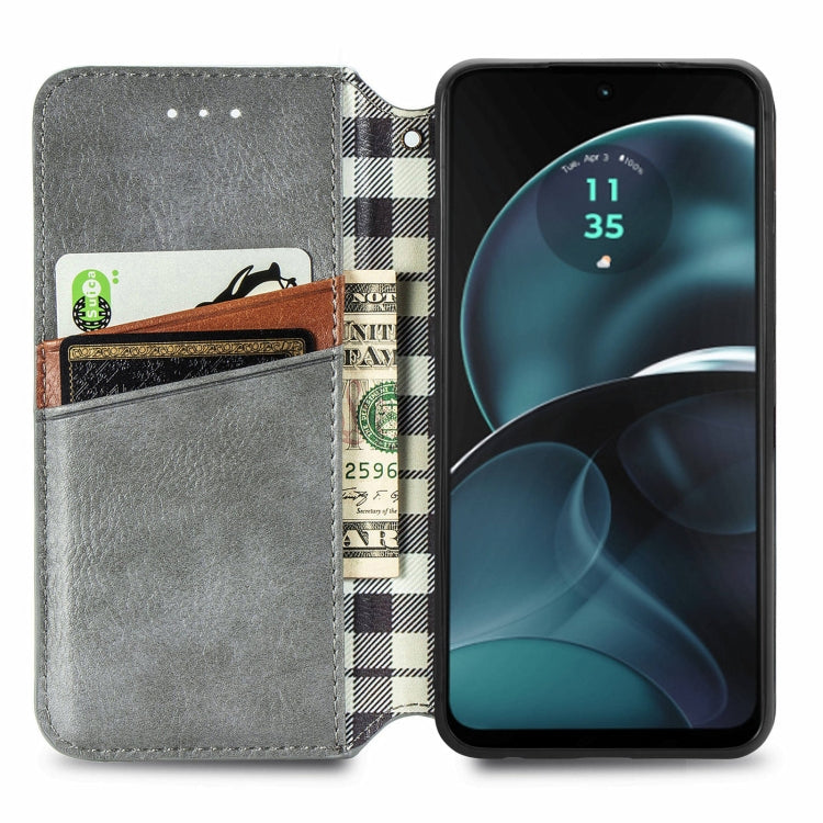 For Motorola Moto G14 Cubic Grid Pressed Magnetic Leather Phone Case