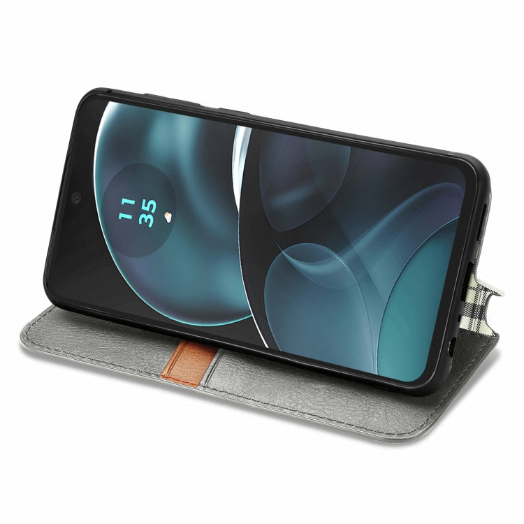 For Motorola Moto G14 Cubic Grid Pressed Magnetic Leather Phone Case