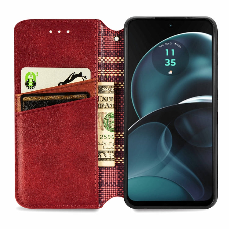 For Motorola Moto G14 Cubic Grid Pressed Magnetic Leather Phone Case