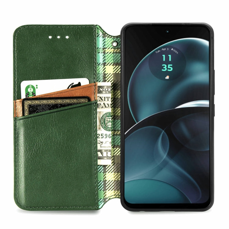 For Motorola Moto G14 Cubic Grid Pressed Magnetic Leather Phone Case